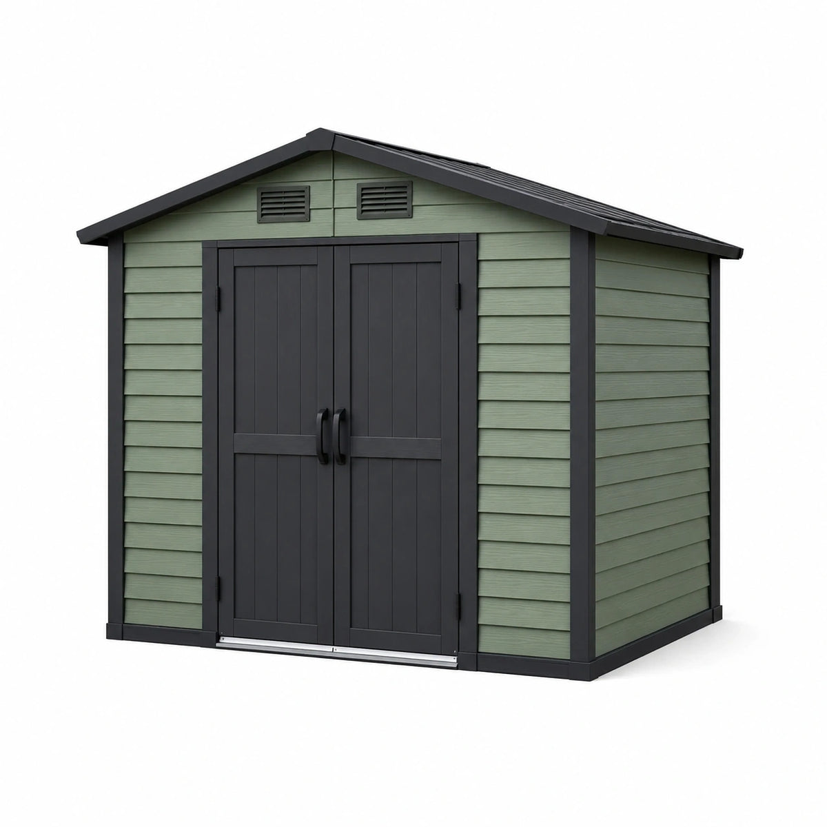 Abri de jardin en résine Vert et Anthracite 180 x 120 x 190 cm avec double porte ventilée