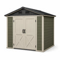 Abri de jardin en résine 190 x 120 x 183 cm taupe, vert foncé et noir avec double porte ventilée