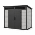 Abri de jardin en résine Gris et Anthracite 180 x 120 x 200 cm à double porte ventilée