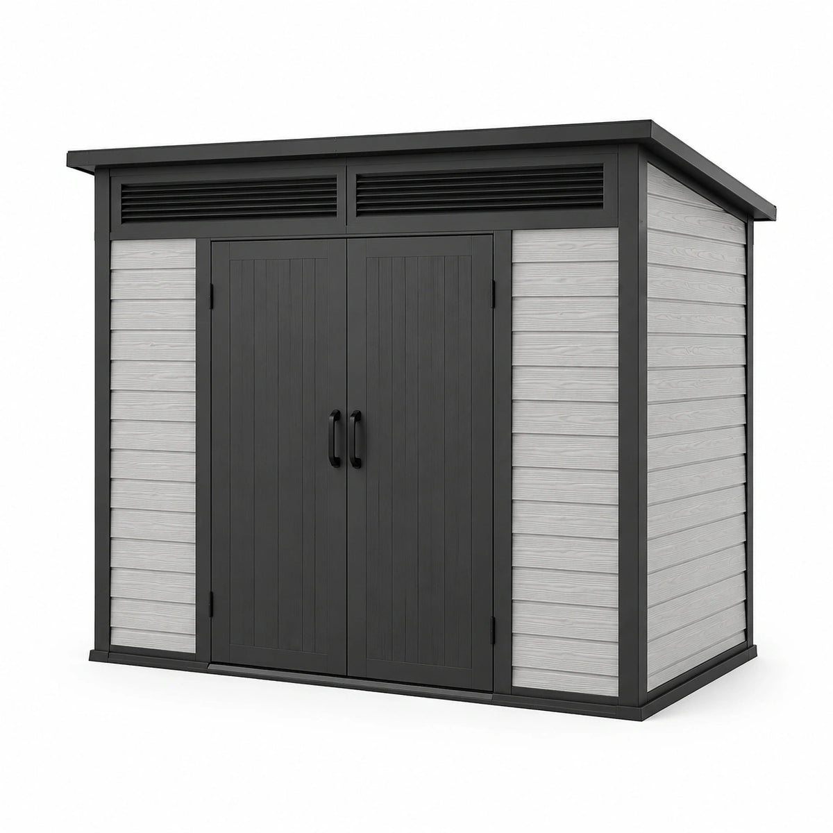 Abri de jardin en résine Gris et Anthracite 180 x 120 x 200 cm à double porte ventilée