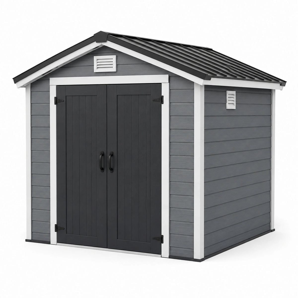 Abri de jardin en résine gris anthracite, blanc et noir, 200 x 130 x 190 cm, avec double porte ventilée