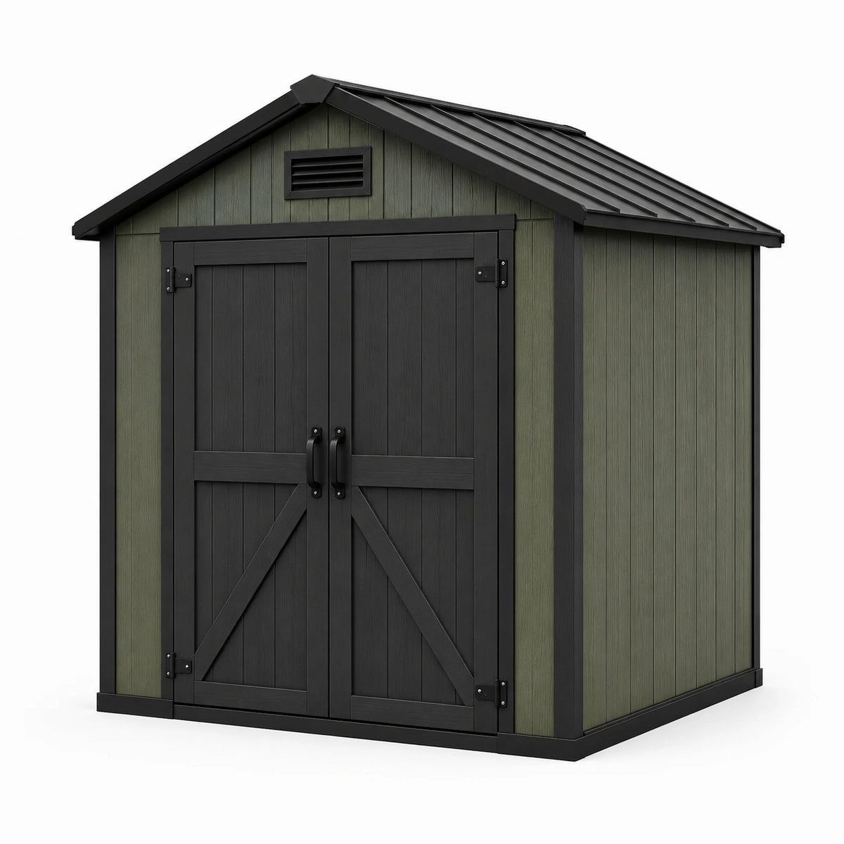Abri de jardin en résine 180 x 120 x 200 cm Vert foncé et Noir avec double porte ventilée