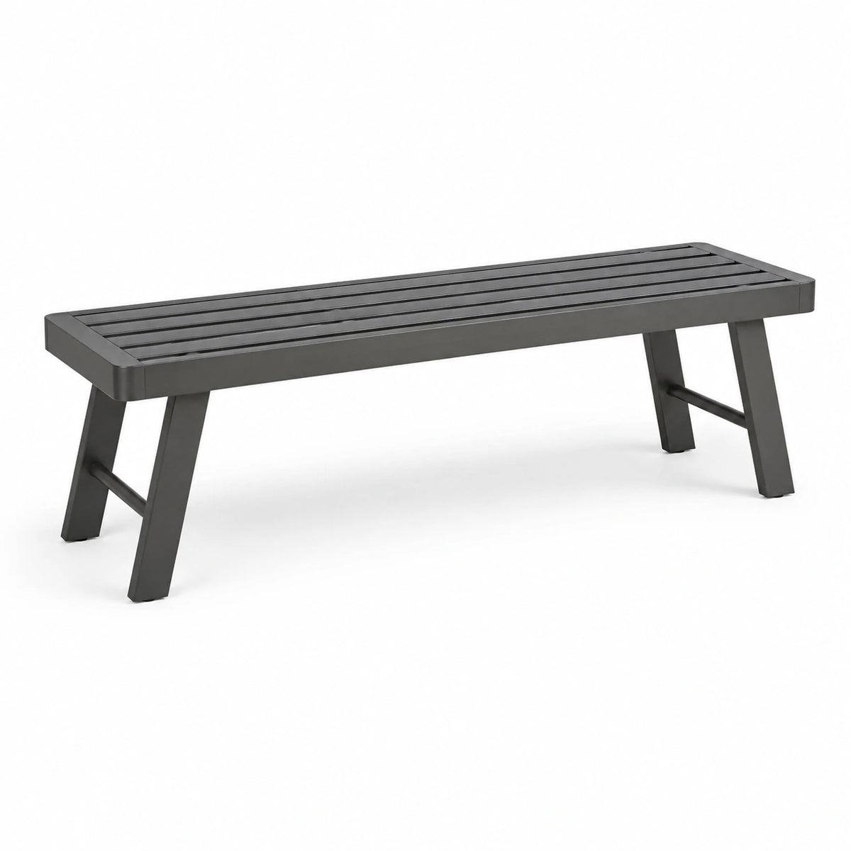 Banc de jardin contemporain à lattes en aluminium noir, 150 x 40 x 45 cm