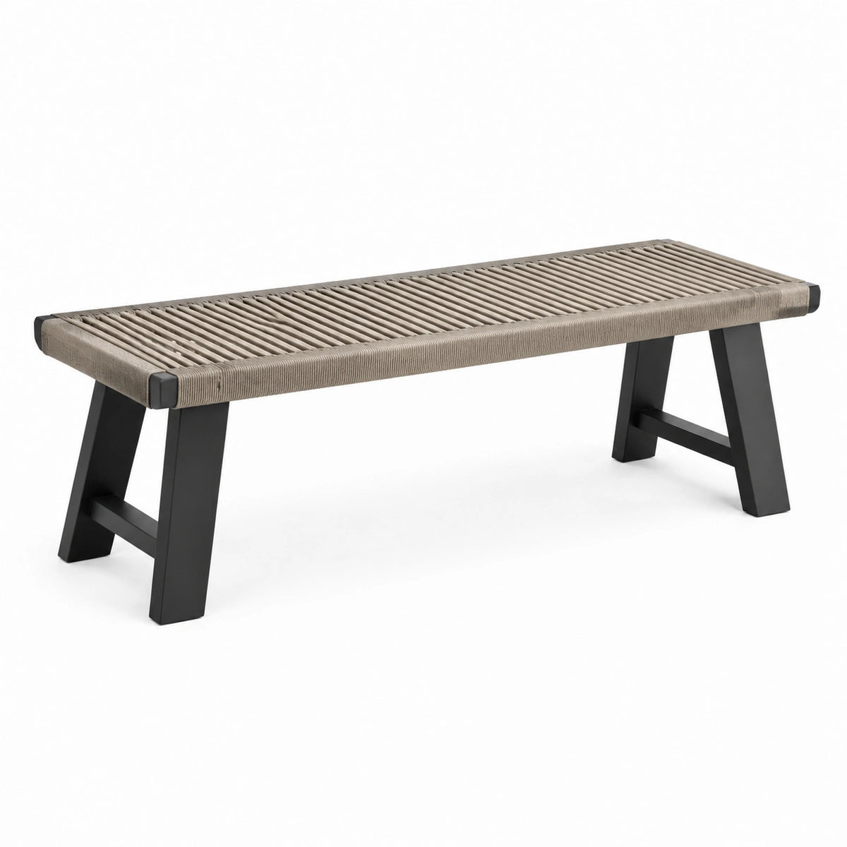 Banc contemporain 180 x 40 x 45 cm en corde beige et métal noir
