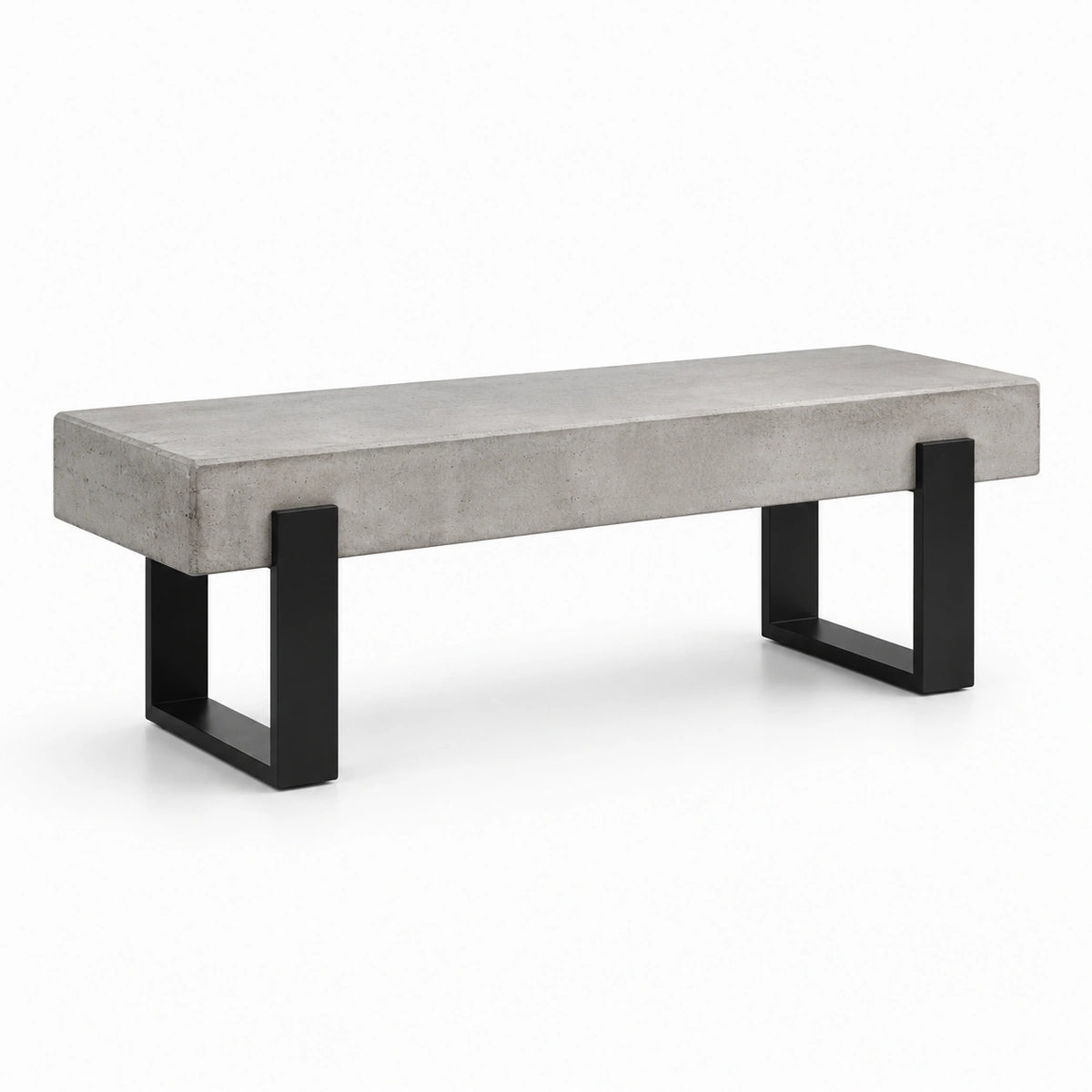 Banc industriel 120 x 40 x 45 cm en béton gris et métal noir