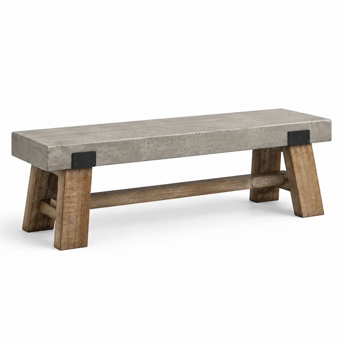 Banc industriel en béton et bois Gris/Marron/Noir 160 x 40 x 45 cm