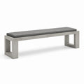 Banc contemporain en béton gris clair avec coussin en textile gris foncé, 180 x 40 x 45 cm