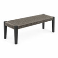 Banc contemporain 120 x 40 x 45 cm en bois noir avec assise en corde tressée grise