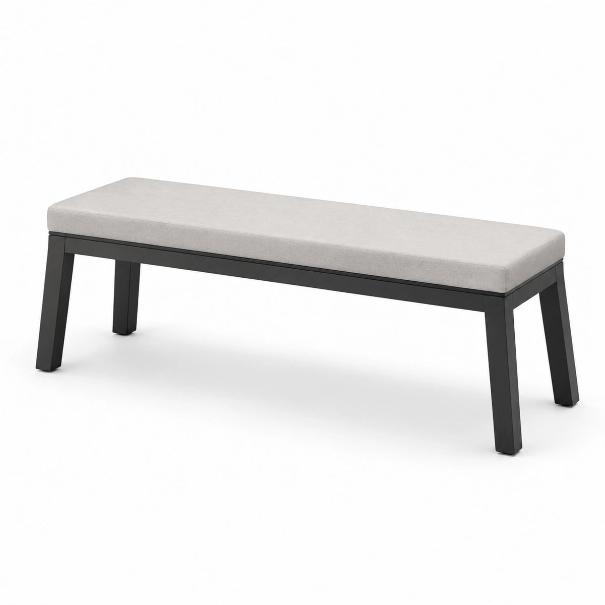 Banc contemporain 122 x 38 x 46 cm en bois noir avec assise rembourrée gris clair