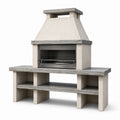 Barbecue fixe de jardin 150 x 70 x 220 cm en béton beige et acier gris avec rangements