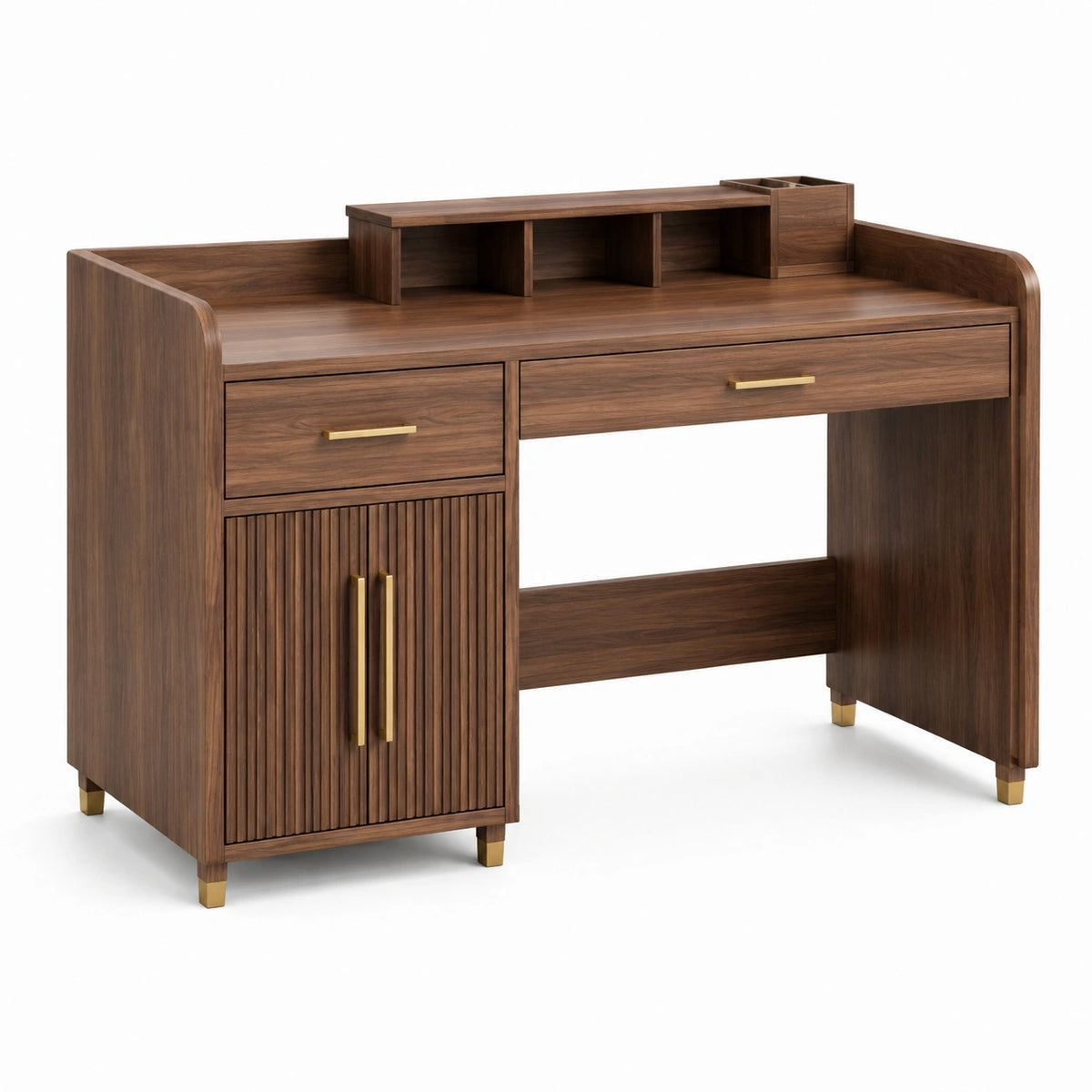 Bureau moderne avec rangement intégré 120 x 60 x 100 cm, brun noyer et doré