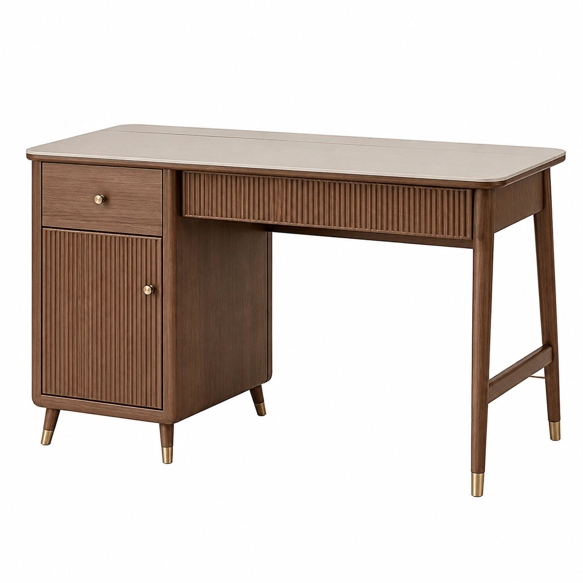 Bureau rétro avec rangement en bois brun et gris clair, 120 x 60 x 75 cm