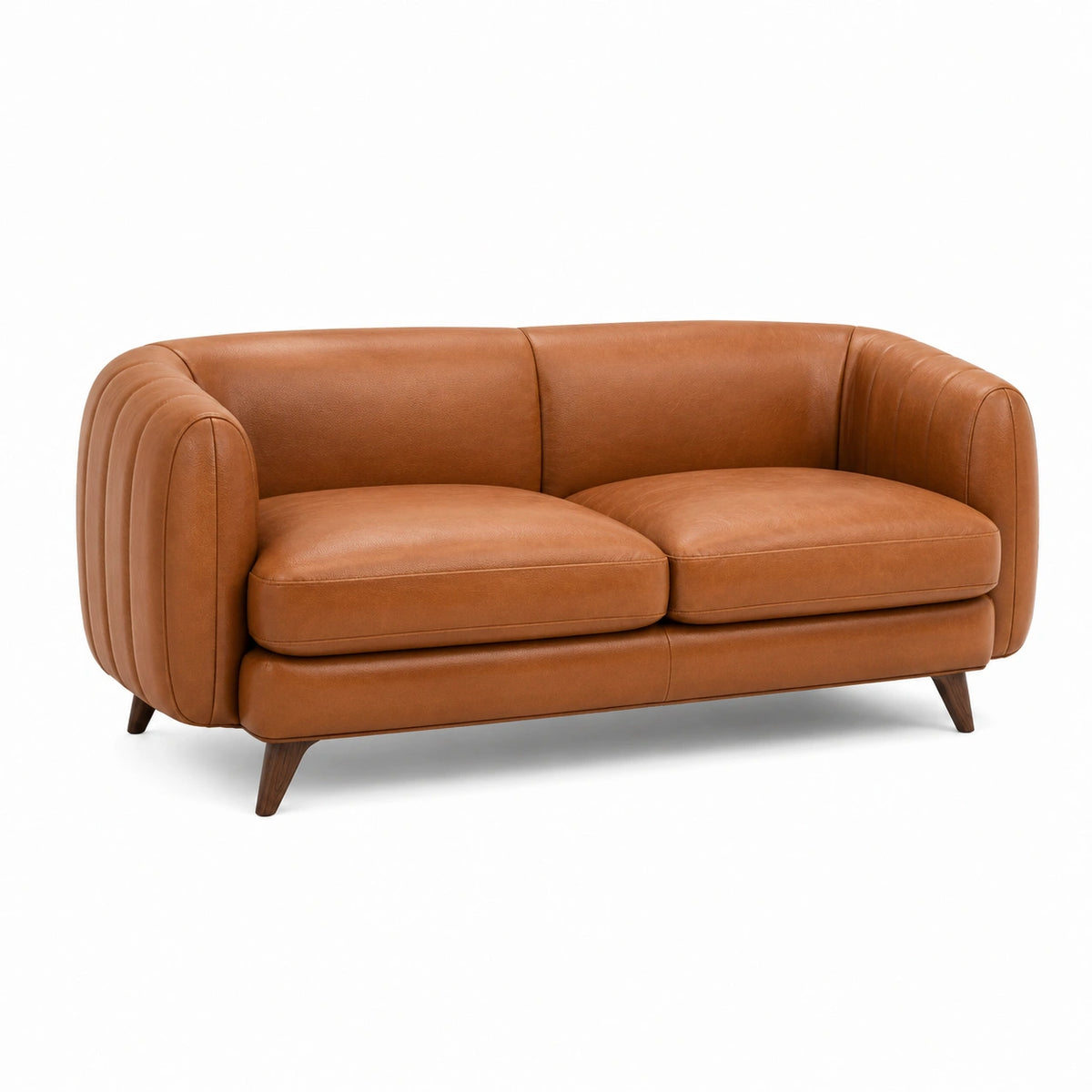 Canapé 2 places contemporain aspect cuir cognac, 180 x 85 x 80 cm