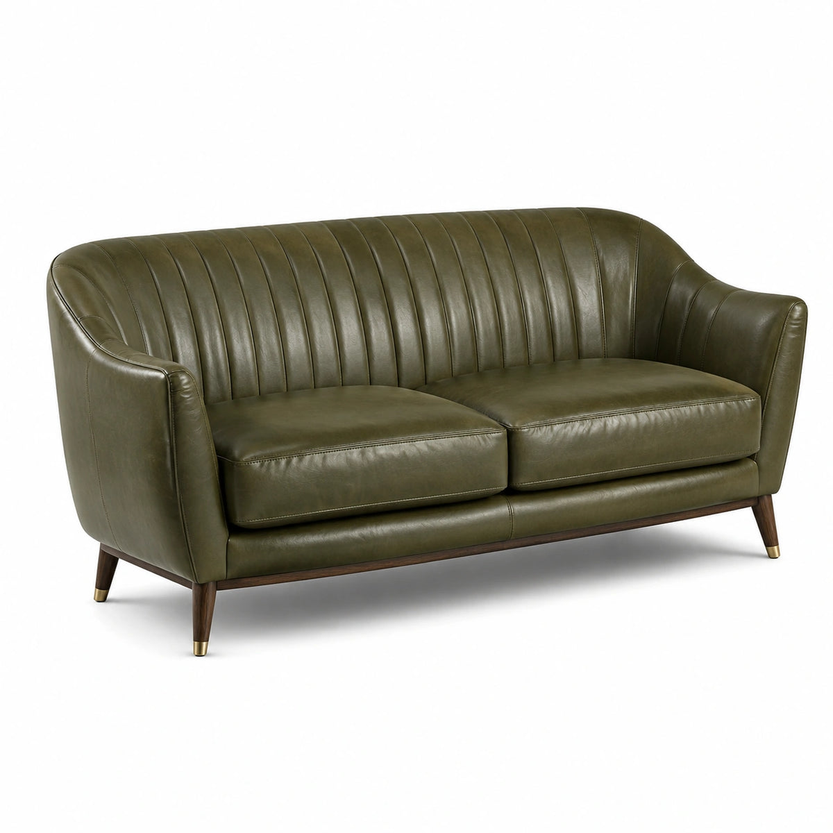 Canapé vintage 2 places en cuir vert olive, 170 x 85 x 82 cm