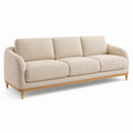 Canapé contemporain 3 places 220 x 90 x 82 cm en tissu bouclette crème avec pieds en bois naturel