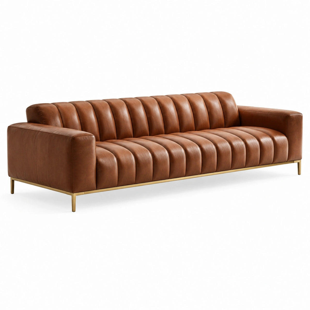 Canapé 3 places contemporain aspect cuir Marron/Doré 220 x 95 x 78 cm