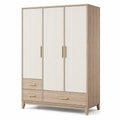 Armoire contemporaine à 3 portes et 3 tiroirs, 120 x 55 x 200 cm, beige, chêne clair et doré
