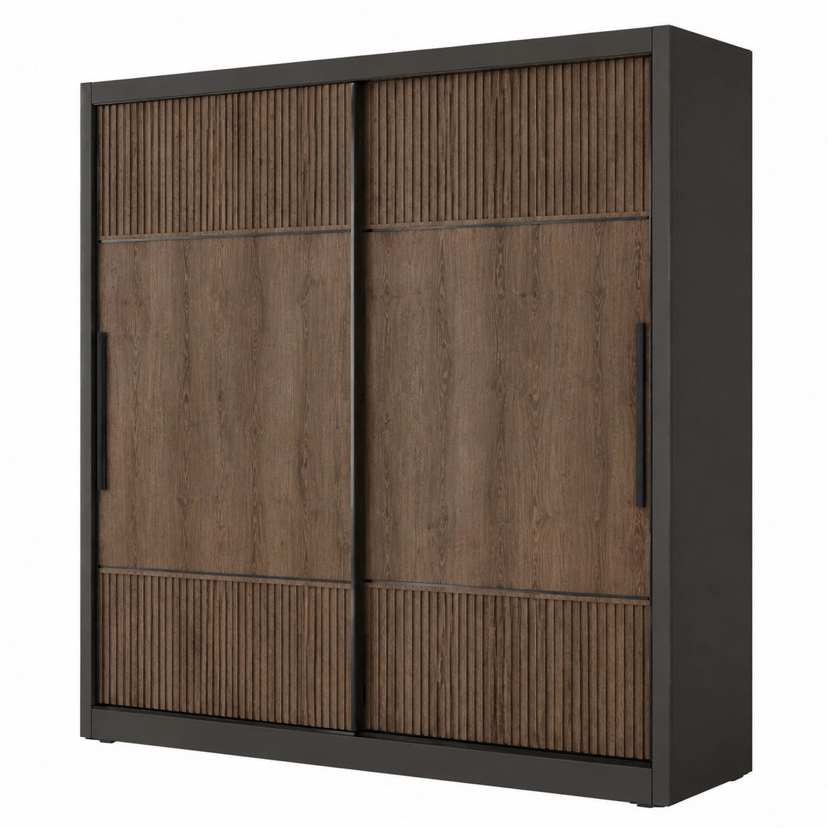 Armoire contemporaine à portes coulissantes brun effet bois et noir, 200 x 60 x 220 cm