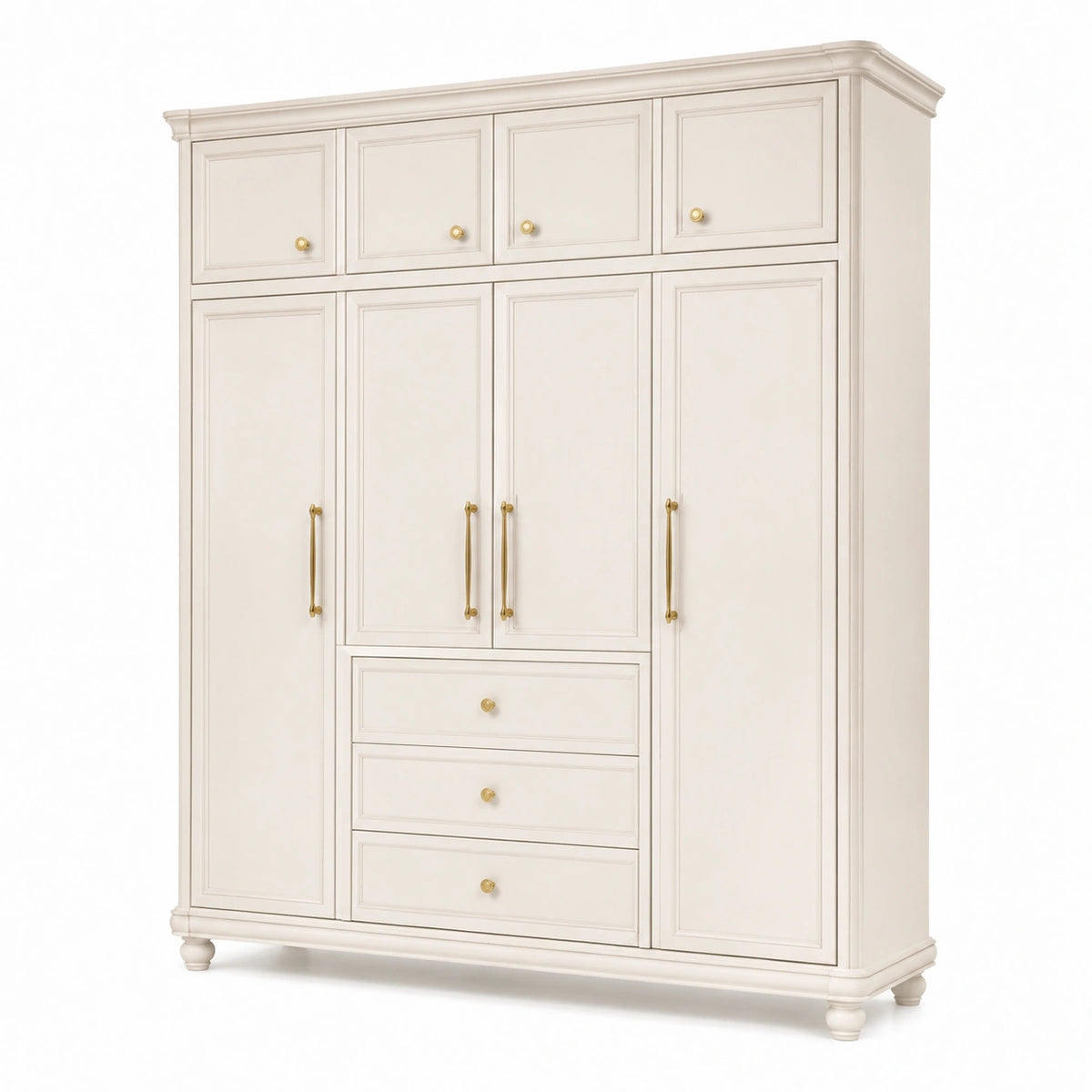 Armoire classique beige et dorée 200 x 60 x 220 cm, 8 portes et 3 tiroirs