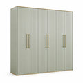 Armoire contemporaine à 6 portes, 240 x 60 x 220 cm, Vert sauge et Doré