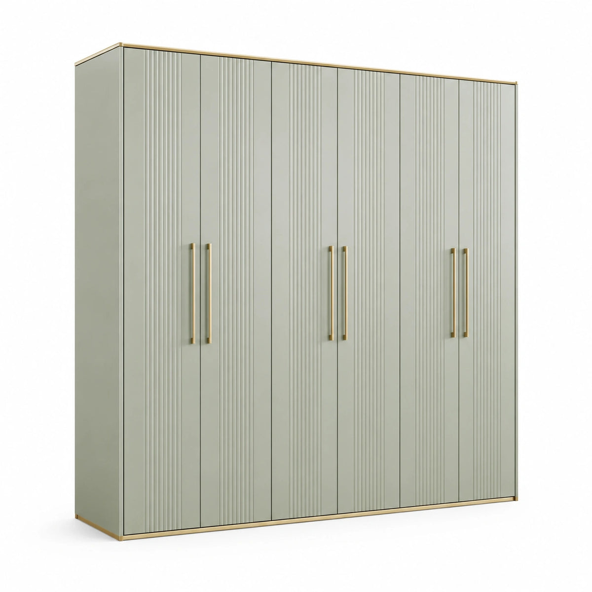 Armoire contemporaine à 6 portes, 240 x 60 x 220 cm, Vert sauge et Doré