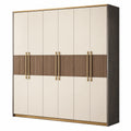 Armoire contemporaine à 6 portes 240 x 60 x 220 cm, crème, marron foncé et doré