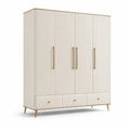 Armoire contemporaine blanche et dorée 180 x 60 x 200 cm, 4 portes et 3 tiroirs