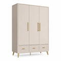 Armoire contemporaine beige et dorée 120 x 50 x 180 cm avec 3 portes et 3 tiroirs