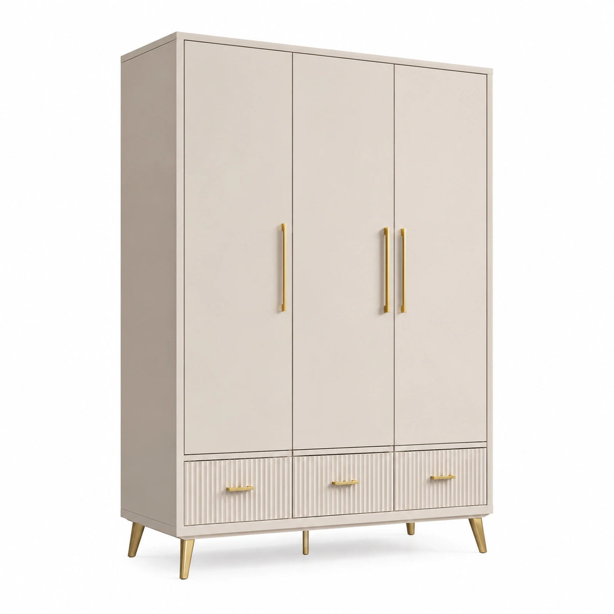 Armoire contemporaine beige et dorée 120 x 50 x 180 cm avec 3 portes et 3 tiroirs