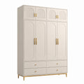 Armoire contemporaine beige et dorée 160 x 50 x 220 cm, 8 portes et 4 tiroirs